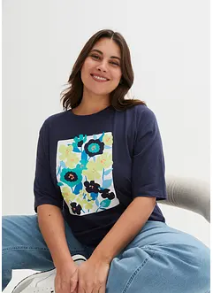 T-shirt med halvlånga ärmar och tryck i ekologisk bomull, bonprix