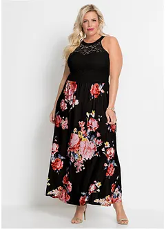 Maxiklänning med blommönster och spets, bonprix