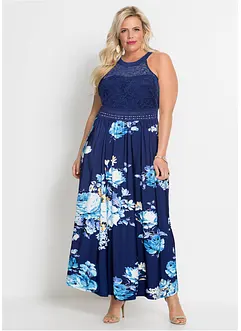 Sommarklänning med blommönster och spets, bonprix