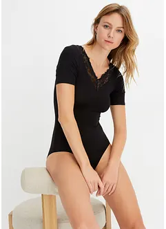 Body i modal med spets och halvlånga ärmar, bonprix