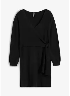 Stickad klänning med omlottlook, bonprix