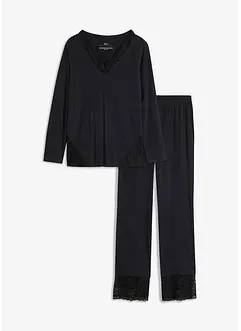 Pyjamas i mjuk bomull med spets, bonprix
