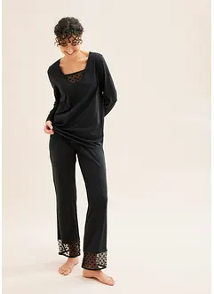 Pyjamas med spetsinfällning, bonprix