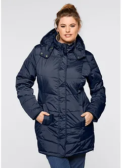 Lång vadderad täckjacka med krage och huva, bonprix
