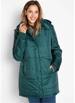 Lång vadderad täckjacka med krage och huva, bonprix