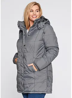 Lång vadderad täckjacka med krage och huva, bonprix
