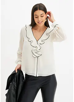 Blus med volang, bonprix