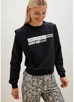 Croppad sweatshirt med texttryck, bonprix