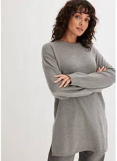 Lång finstickad tröja med sidosprund och viskosandel, bonprix