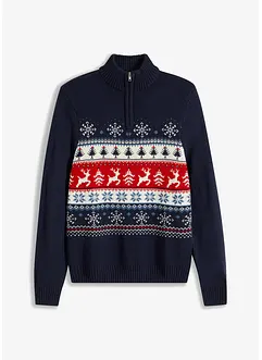 Mönstrad tröja med krage och dragkedja, bonprix