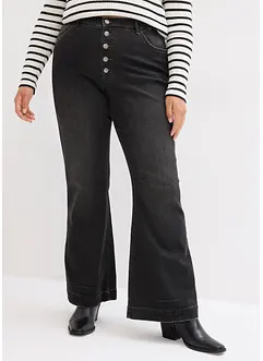 Stretchiga bootcutjeans med knappgylf och bekväm midja, bonprix