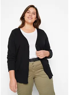 Finstickad cardigan i basmodell med knappslå, bonprix