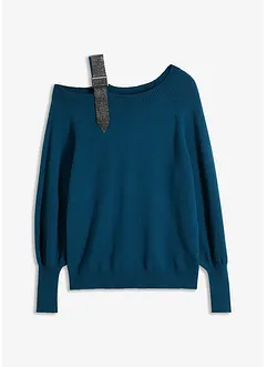 Off shoulder-tröja med glittrande stenar, bonprix