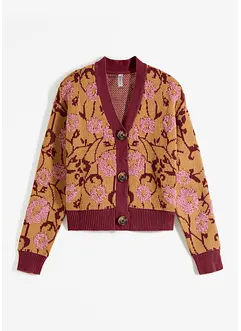 Grovstickad cardigan i blommigt, bonprix