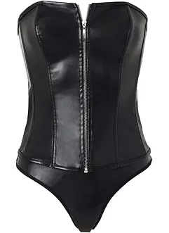 Korsett + stringtrosa i skinnimitation (2 delar), bonprix
