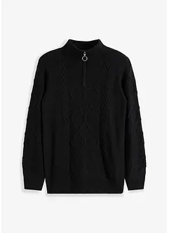 Tröja med flätstickning och dragkedja, bonprix