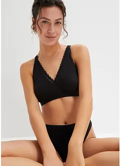 Ribbstickad bralette med ekologisk bomull och spets, bonprix