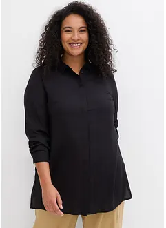 Lång blus med slits i följsam viskos, bonprix