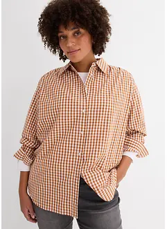 Rutig oversized blus med puffärmar, bonprix