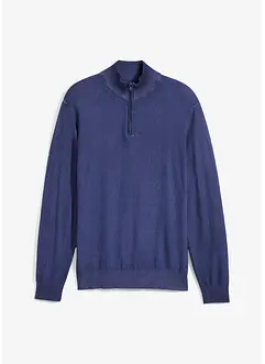 Finstickad tröja med tvättad look och krage med dragkedja, bonprix