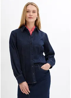 Jeansblus med ballongärmar, bonprix