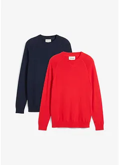 Finstickad tröja (2-pack) i bomull, bonprix