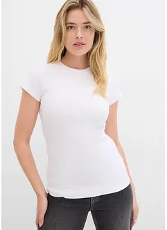 Ribbstickad topp med korta ärmar och ekologisk bomull (2-pack), bonprix