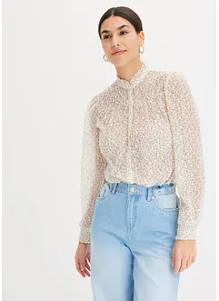 Mönstrad chiffongblus med rysch, bonprix