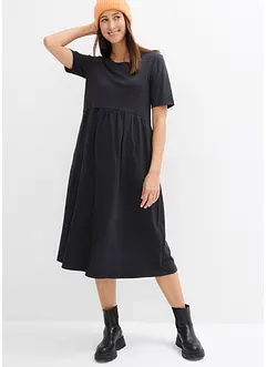 Jerseyklänning i utställd modell av stabilt bomullsmaterial, bonprix