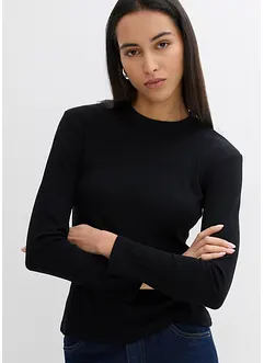 Långärmad ribbstickad topp, bonprix