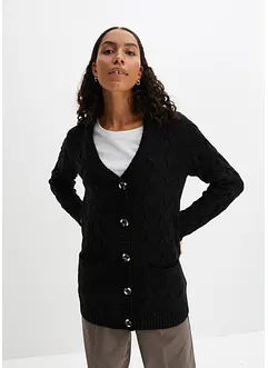 Cardigan med sjalkrage och flätstickning, bonprix