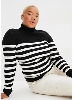 Randig polotröja i viskosmix, bonprix