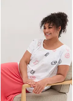 Mönstrad topp med rund halsringning, ekologisk bomull, bonprix