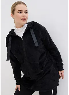 Lång, mysig fleecejacka med huva, bonprix
