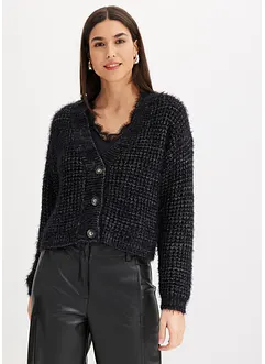 Stickad kofta i oversizemodell med bandgarn, bonprix
