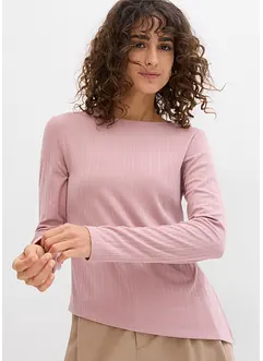 Långärmad topp av ribbat material med slits, bonprix