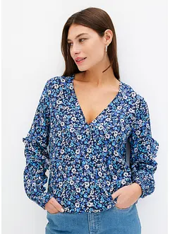 Mönstrad blus med volang, bonprix