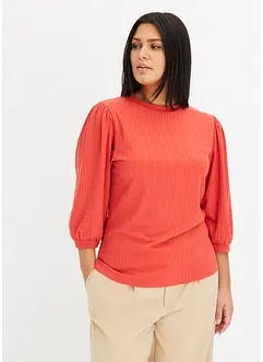 Ribbstickad topp med ballongärmar, bonprix