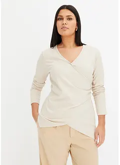 Ribbstickad topp med omlotteffekt, bonprix