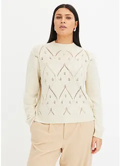 Tröja med stickat hålmönster, bonprix