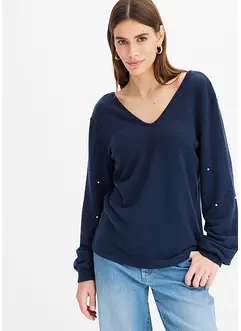 Fleecetröja med pärlor, bonprix