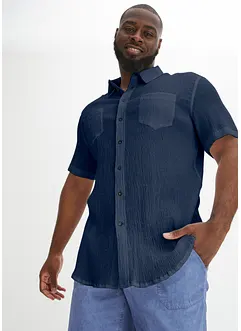 Kortärmad skjorta med krinklad look i ren bomull, bonprix