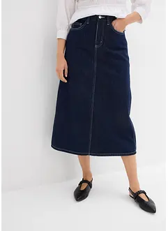 Mellanlång jeanskjol med medelhög midja, bonprix