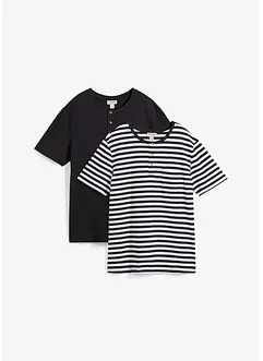 T-shirt med kort knäppning av ren ekologisk bomull 2-pack), bonprix