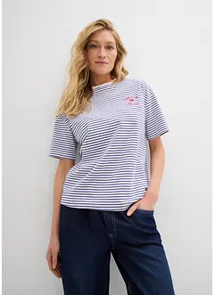 Randig T-shirt med broderi, bonprix