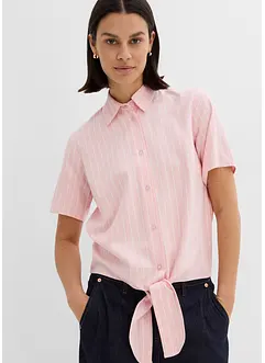 Kortärmad blus med rändder och knutdetalj, bonprix
