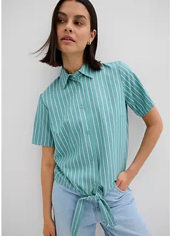 Kortärmad blus med rändder och knutdetalj, bonprix