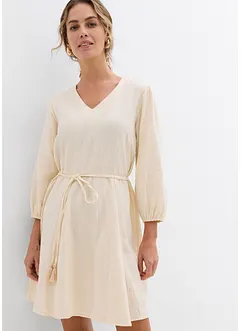 Kort klänning i skaterstil med knytskärp och puffiga 3/4-ärmar, bonprix