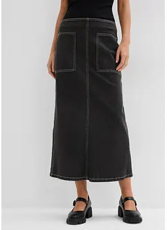 Mellanlång jeanskjol med medelhög midja, bonprix