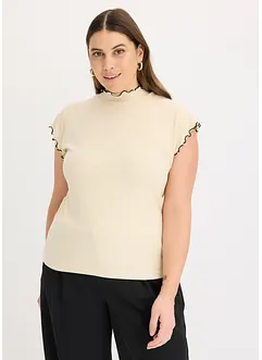 Ribbstickad topp med krusade avslut, bonprix